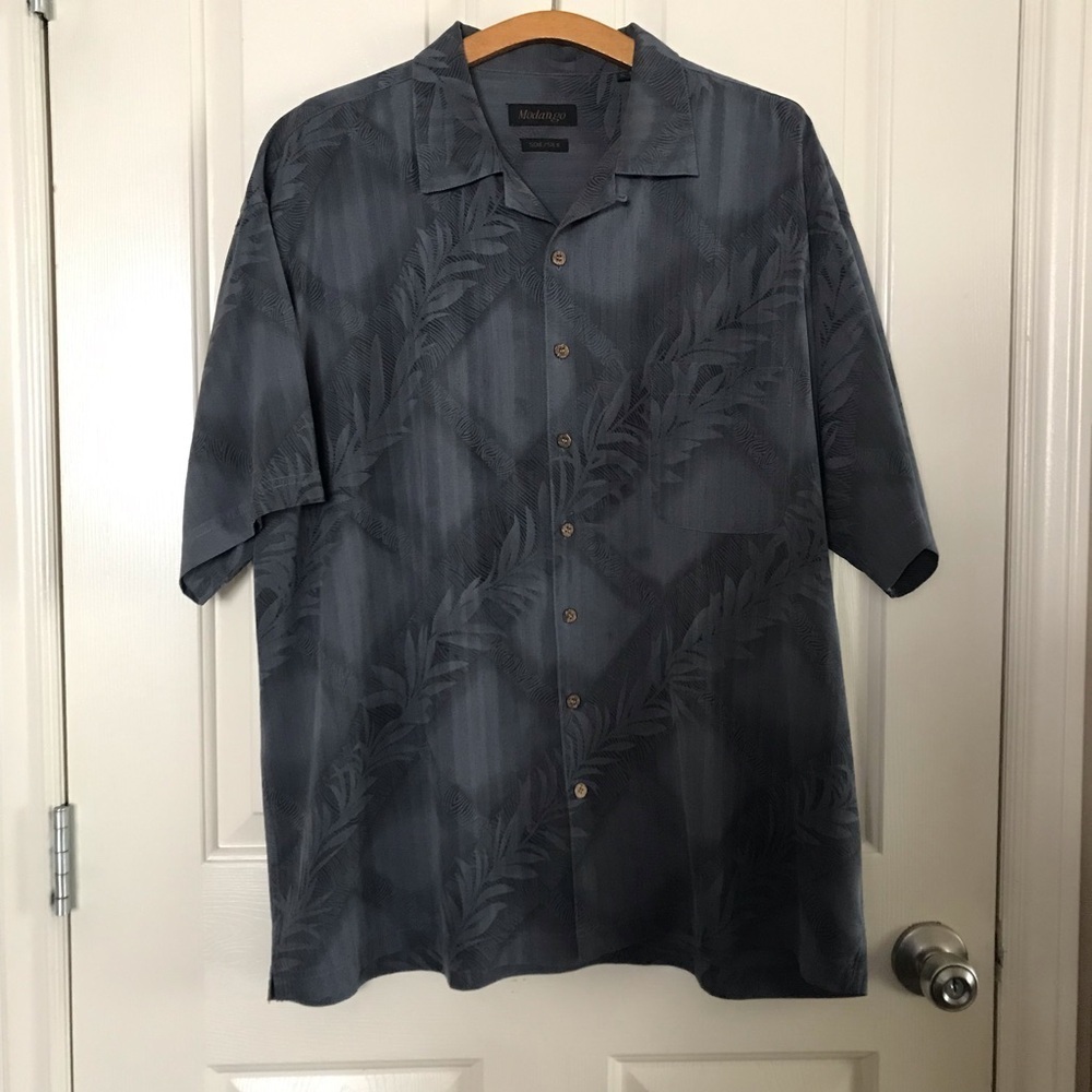 Modango Silk Hawaiian Short Sleeve Button Down Men’s Shirt Grey Size XL